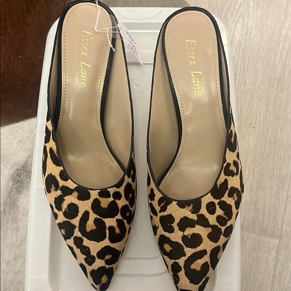Essex Lane Brown and Black Mules with Leopard Print